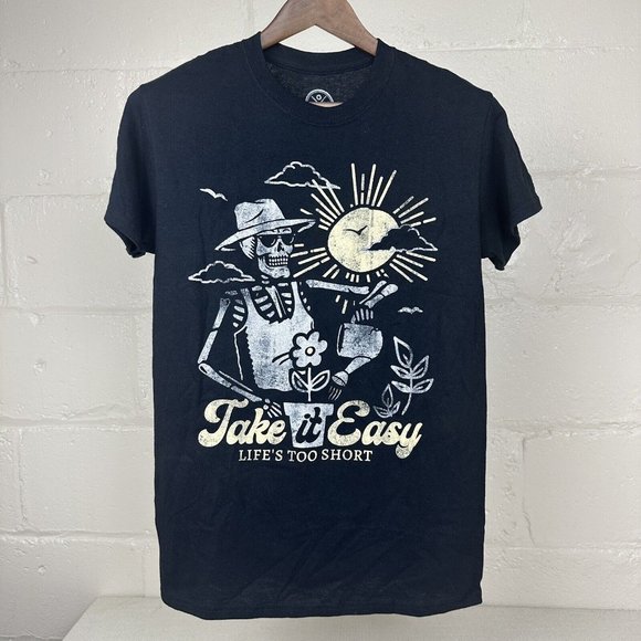 Skeleton 'Take it Easy' Shirt - Adult Mens Womens Small - Black Halloween Top - Picture 1 of 6